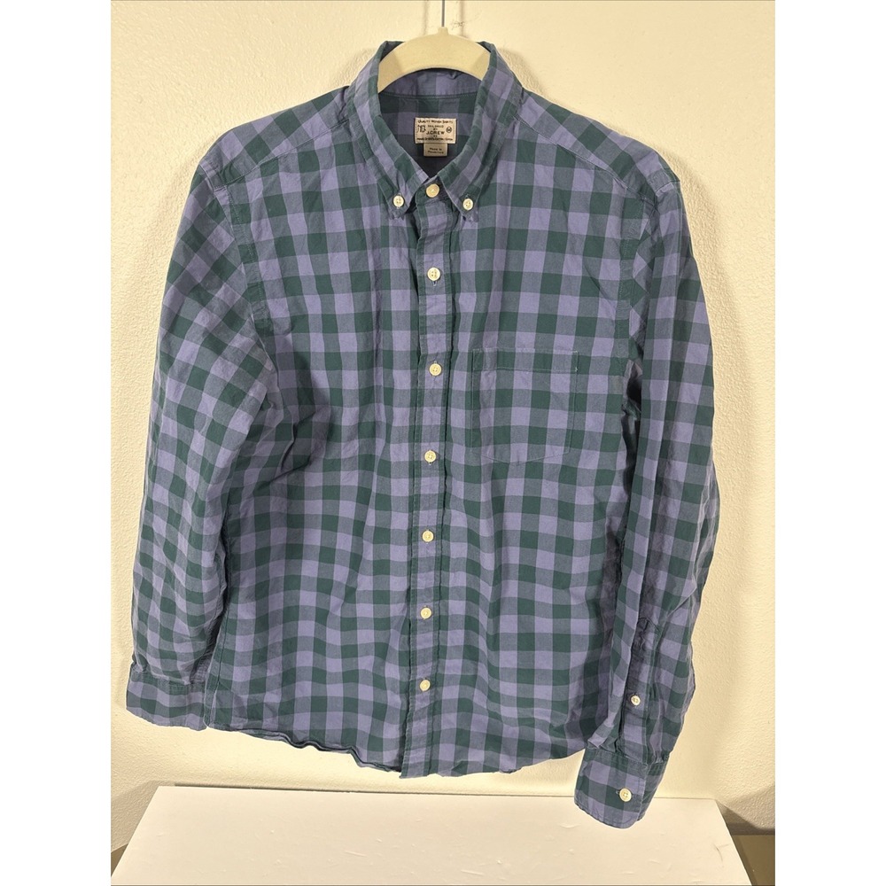 J. Crew Men's Button Front Shirt Purple Checked Plaid 100 %‎ Cotton Casual M1